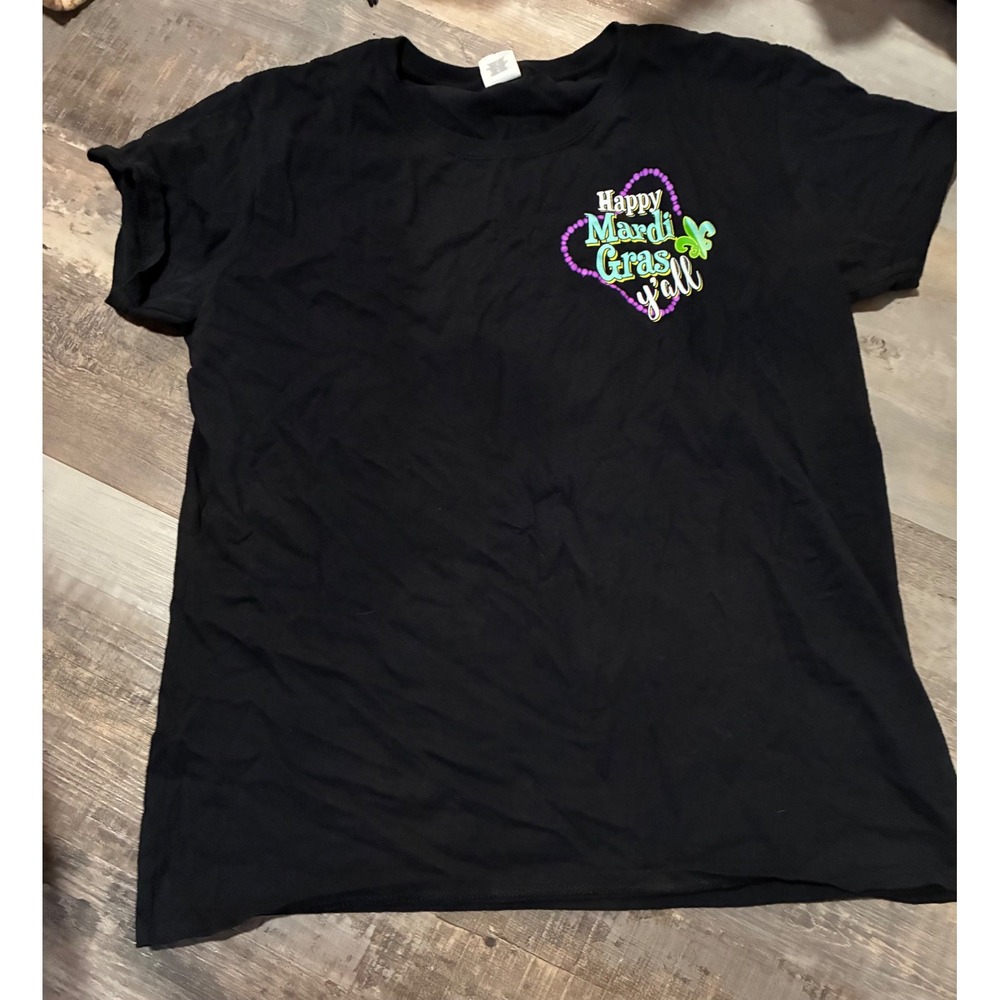Gildan Heavy Cotton Mardi Gras Graphic T-Shirt Black XL Ladies Short Sleeve Tee